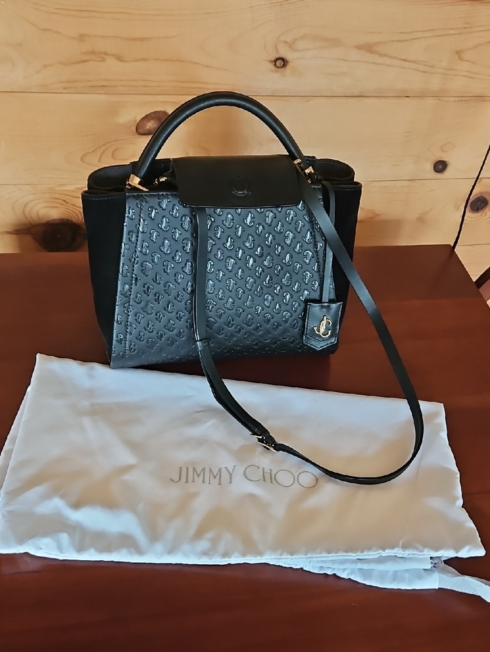 Jimmy Choo Black Embossed Leather Satchel with Top Handle